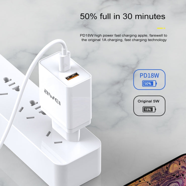 awei C-980 18W PD USB-C / Type-C + QC 3.0 USB Interface Fast Charging Travel Charger, EU Plug(Black) Eurekaonline