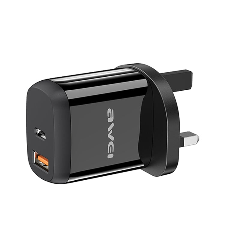 awei PD1 20W PD Type-C + QC 3.0 USB Interface Fast Charging Travel Charger with Data Cable, UK Plug Eurekaonline