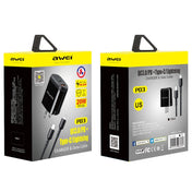 awei PD3 20W PD Type-C + QC 3.0 USB Interface Fast Charging Travel Charger with Data Cable, US Plug Eurekaonline