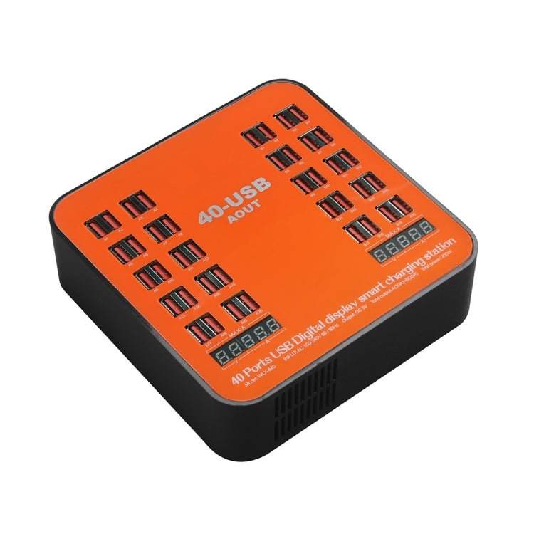 WLX-840 200W 40 Ports USB Digital Display Smart Charging Station AC100-240V, AU Plug (Black+Orange) - Eurekaonline