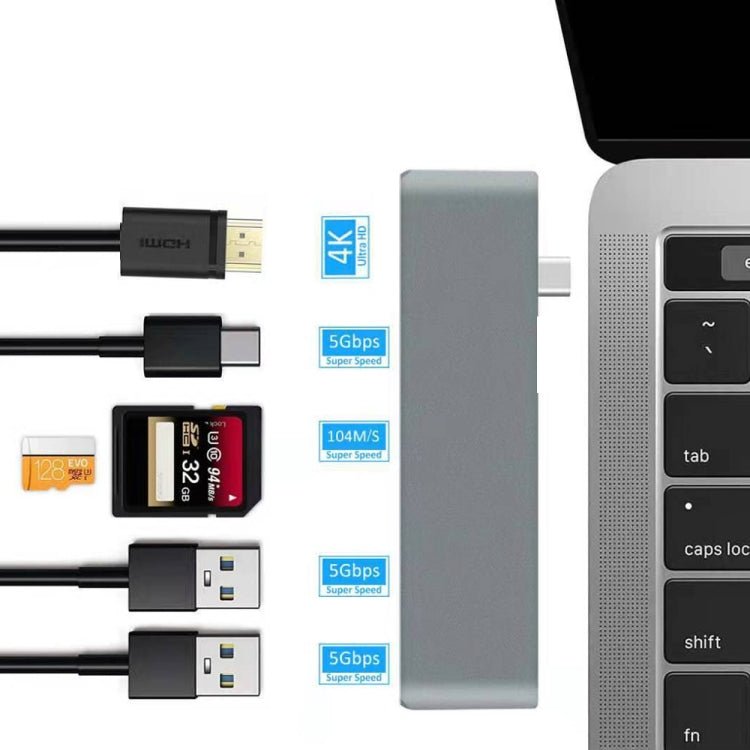 WS-15 6 in 1 Type-C to HDMI + USB 3.0 x 2 + SD + TF + PD HUB Converter - Eurekaonline