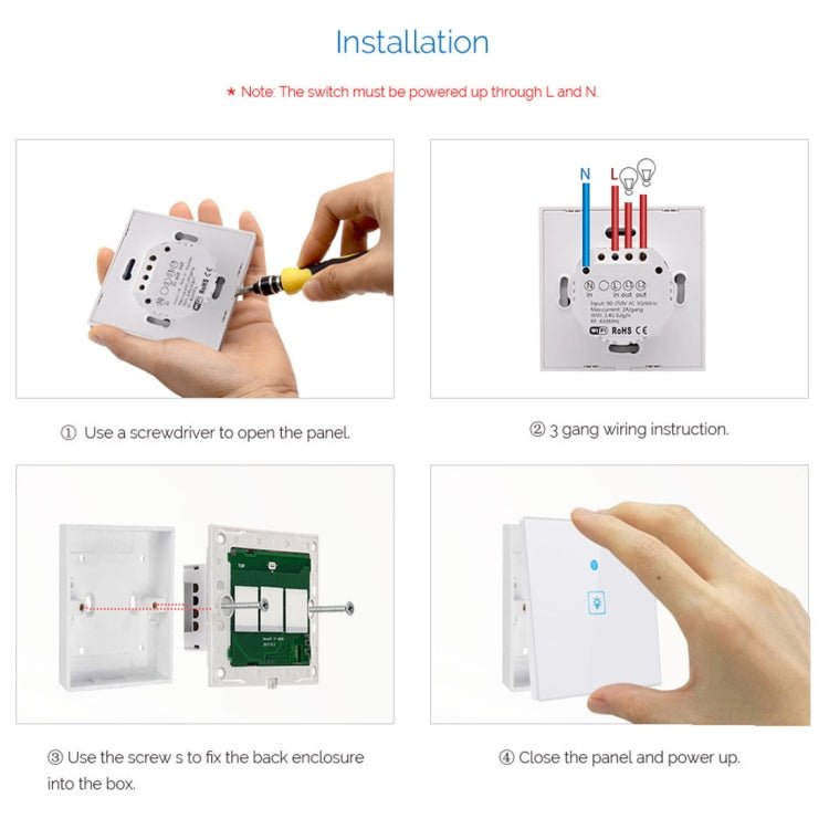 WS-EU-02 EWeLink APP & Touch Control 2A 2 Gangs Tempered Glass Panel Smart Wall Switch, AC 90V-250V, EU Plug - Eurekaonline