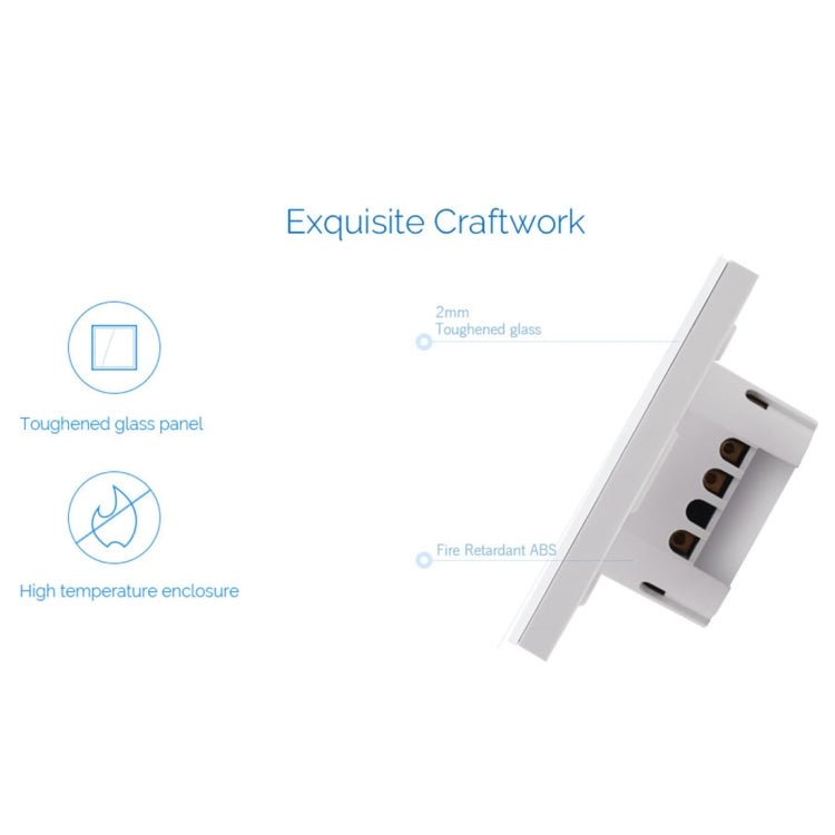 WS-EU-02 EWeLink APP & Touch Control 2A 2 Gangs Tempered Glass Panel Smart Wall Switch, AC 90V-250V, EU Plug - Eurekaonline