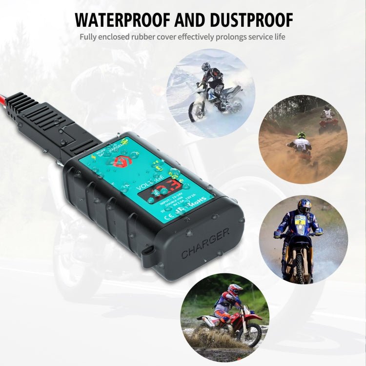 WUPP ZH-1422B2 DC12-24V Motorcycle Square Single USB + PD Fast Charging Charger with Switch + Voltmeter + Integrated SAE Socket + 1m SAE Socket Cable - Eurekaonline