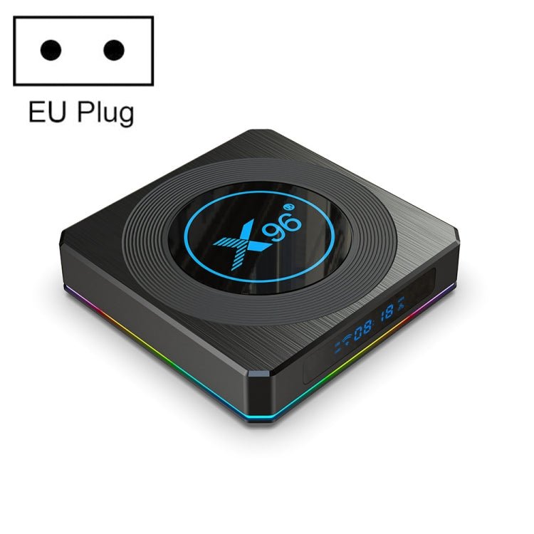 X96 X4 8K Smart TV BOX Android 11.0 Media Player with Remote Control, Amlogic S905X4 Quad Core ARM Cortex A55, RAM: 4GB, ROM: 64GB, Support 1000M, Dual Band WiFi, Bluetooth, EU Plug - Eurekaonline