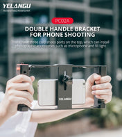 YELANGU PC02A Vlogging Live Broadcast Plastic Cage Video Rig Filmmaking Stabilizer Bracket for iPhone, Galaxy, Huawei, Xiaomi, HTC, LG, Google, and Other Smartphones(Black) - Eurekaonline