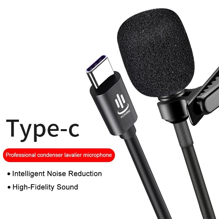YICHUANG YC-LM10 USB-C / Type-C Intelligent Noise Reduction Condenser Lavalier Microphone, Cable Length: 1.5m - Eurekaonline