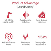 YICHUANG YC-LM10II 8 Pin Port Intelligent Noise Reduction Condenser Lavalier Microphone, Cable Length: 1.5m - Eurekaonline