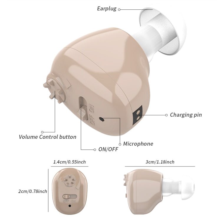 Z-12 Rechargeable In-Ear Sound Amplifier Hearing Aid with USB Cradle Charger - Eurekaonline