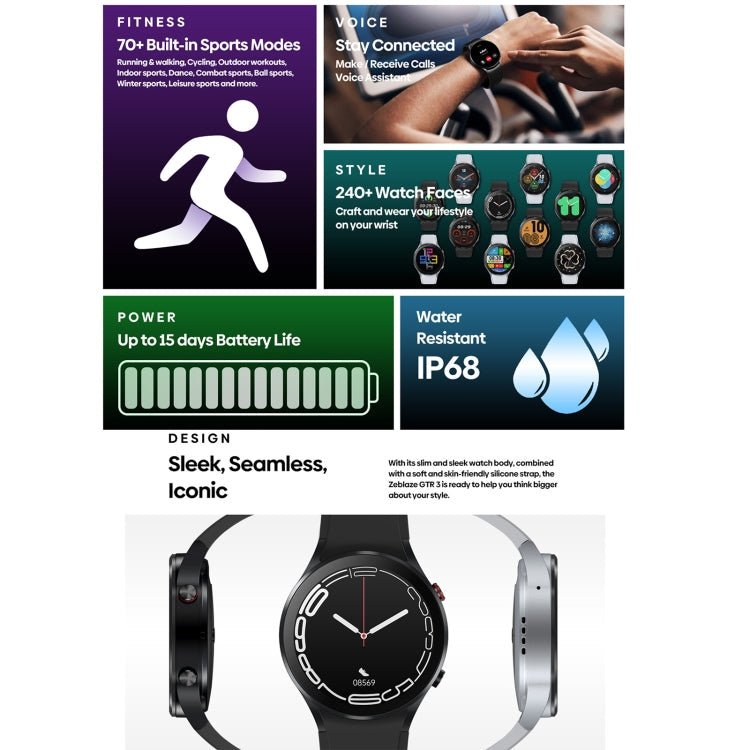 Zeblaze GTR 3 1.32 inch Smart Watch, Support Voice Calling / Heart Rate / Blood Oxygen / On-Wrist Skin Temperature / Sport Modes (Black) - Eurekaonline