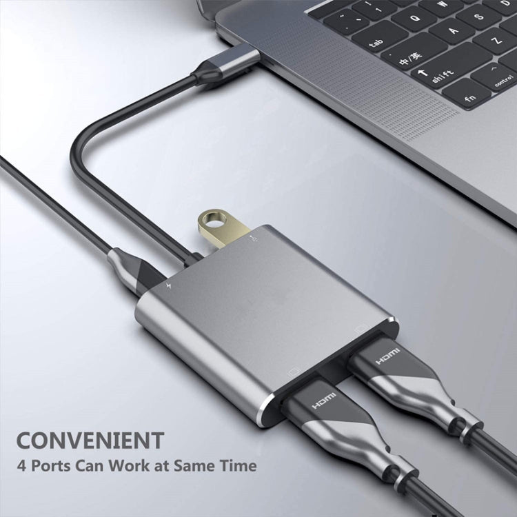 ZS-SG4T1HD2 4-in-1 Type-C to Dual HDMI + USB 3.0 Port + Type-C PD Charging Port Multi-functional HD Dock Adapter(Grey) - Eurekaonline